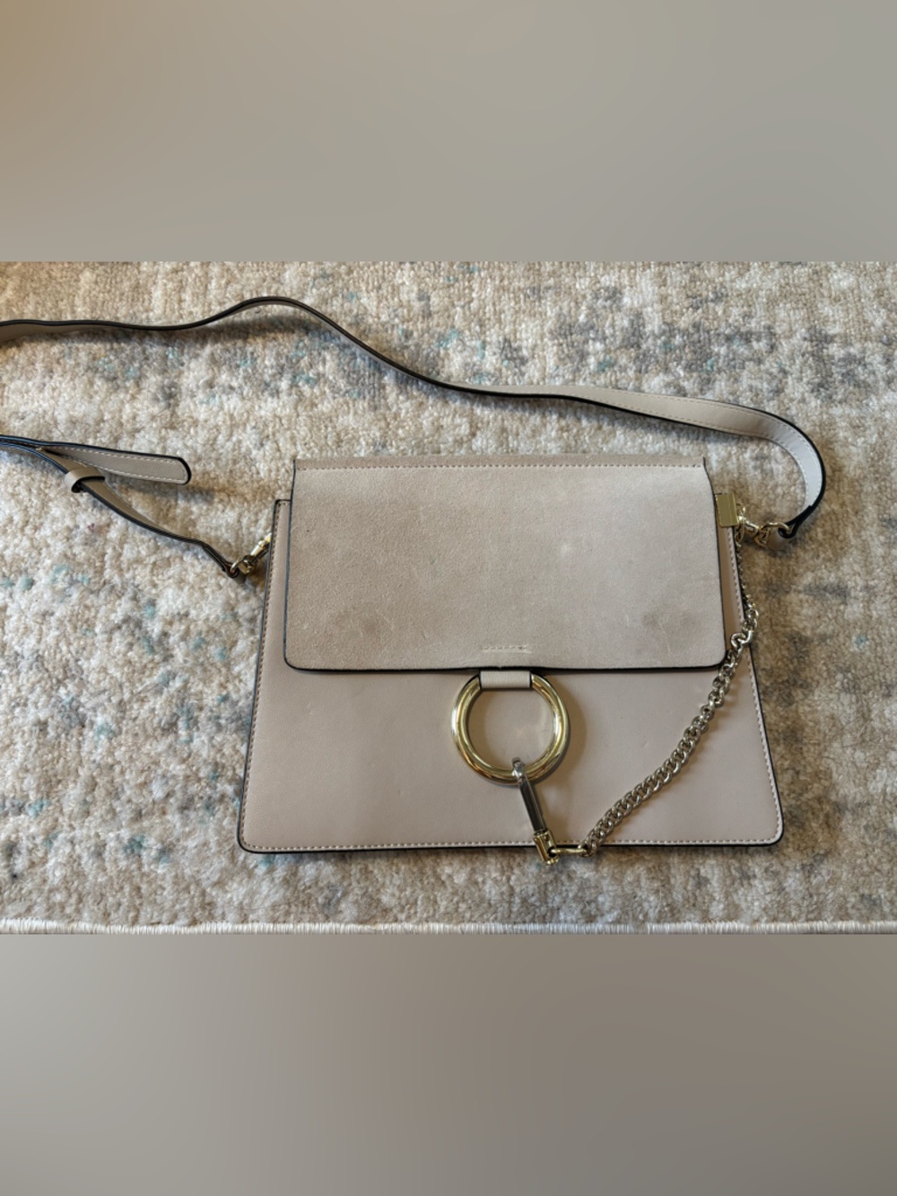 Beige Crossbody Shoulder Bag with Gold Ring Accent